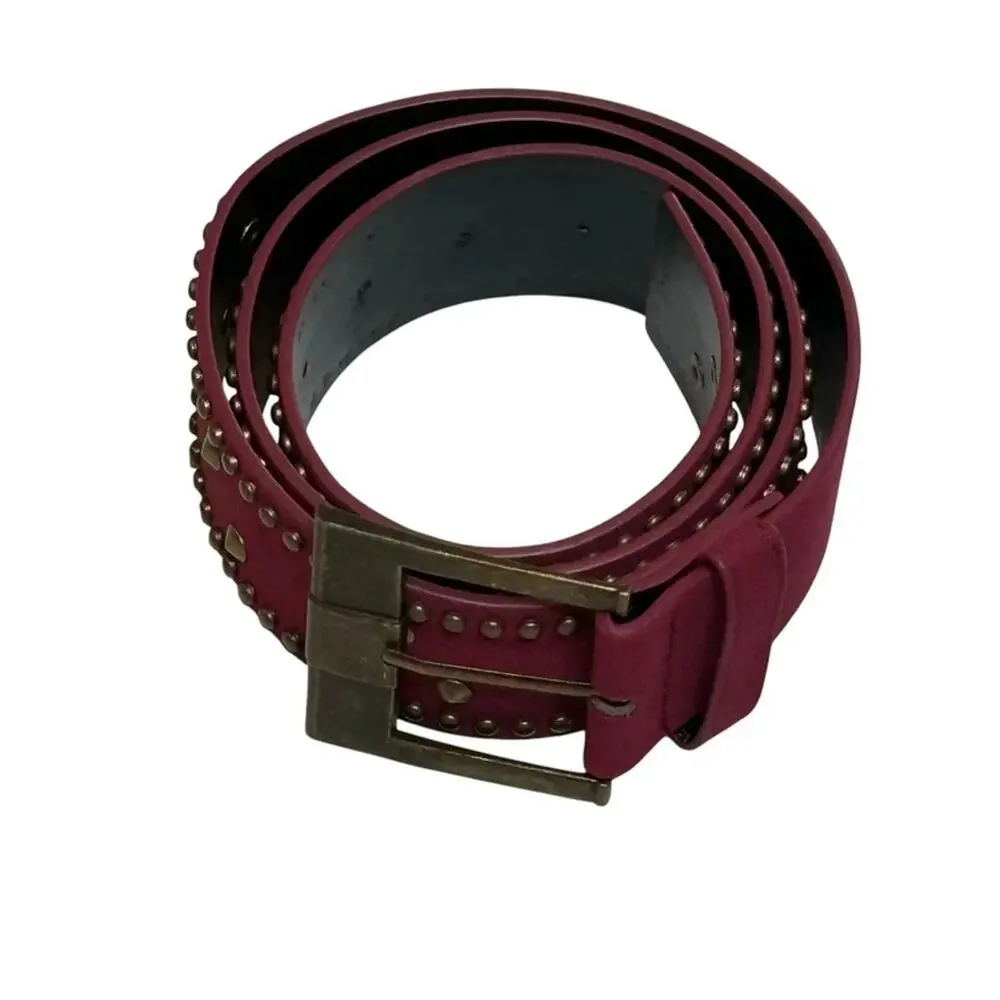 NWT Wine Burgundy Faux Suede Studded Belt Designer Inspired Vintage Western Boho